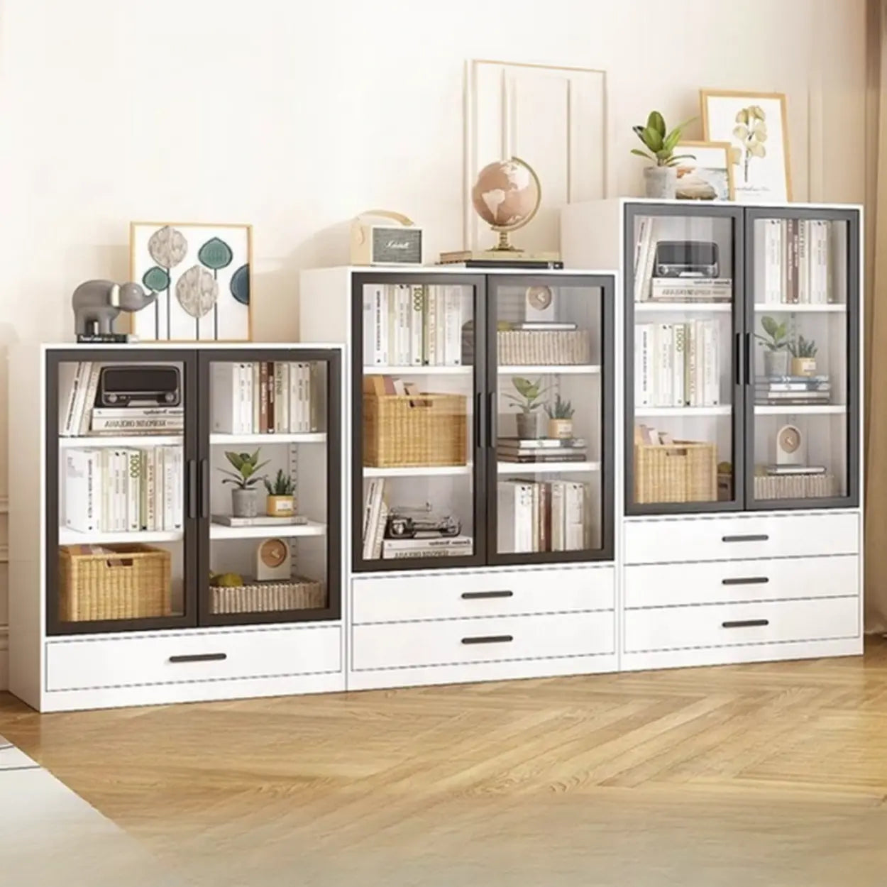 Modern storage display wine cabinets in steel — 28" L x 14" W x 39" H