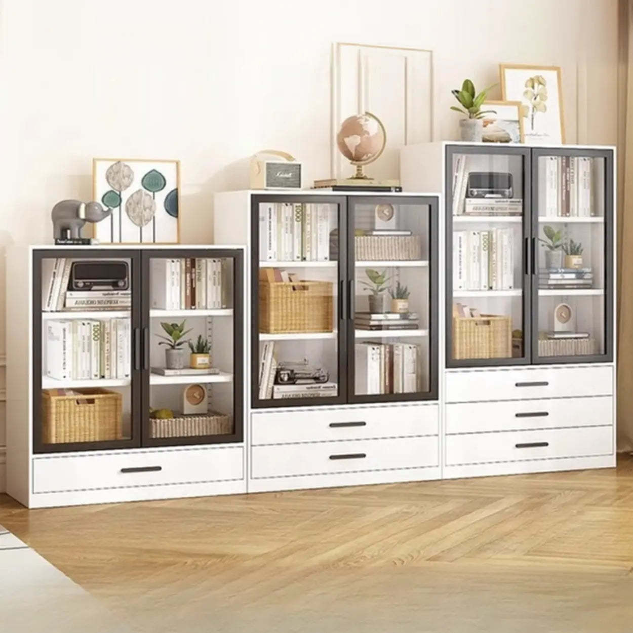 White Rectangle Steel Accent Display Cabinet
