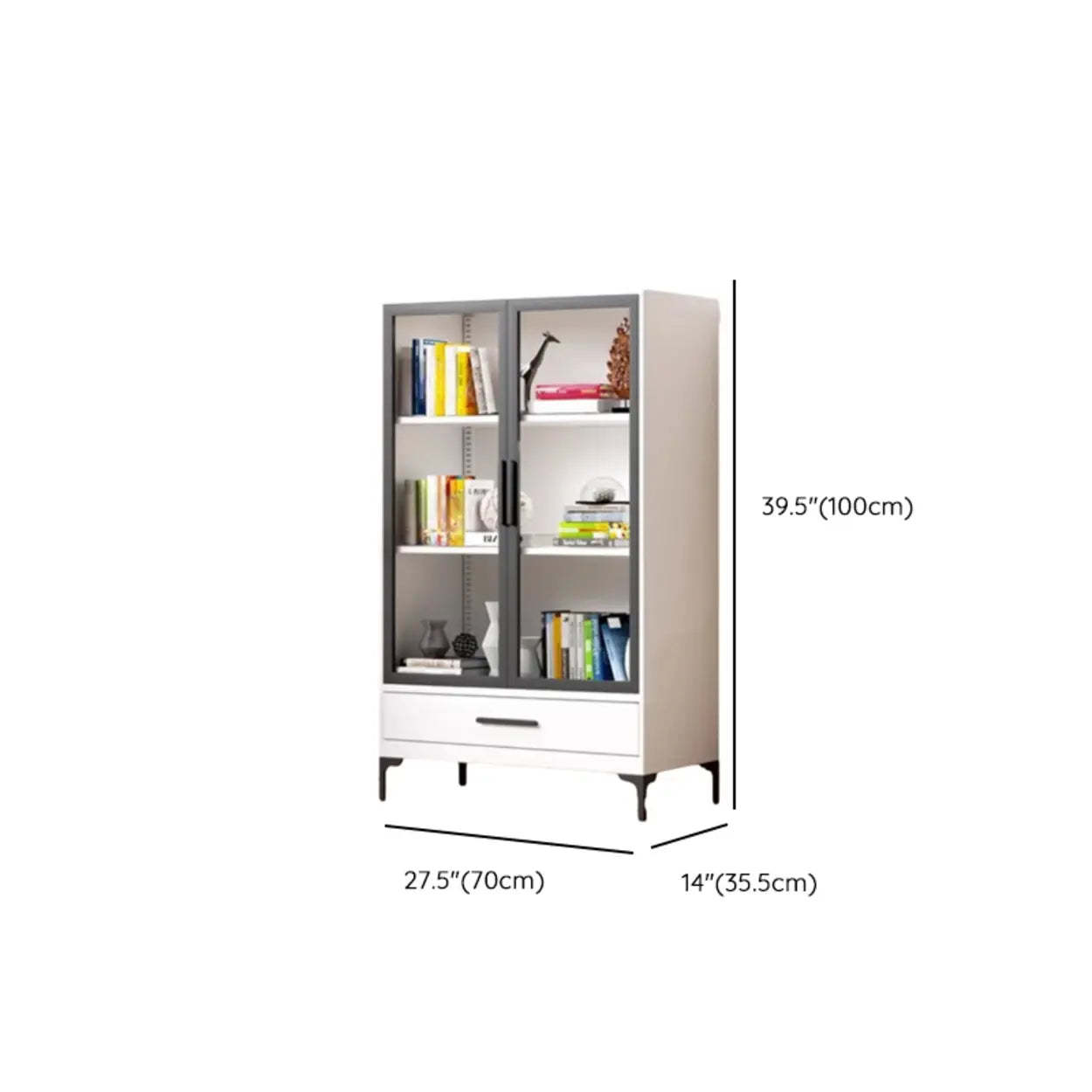 White Rectangle Steel Accent Display Cabinet