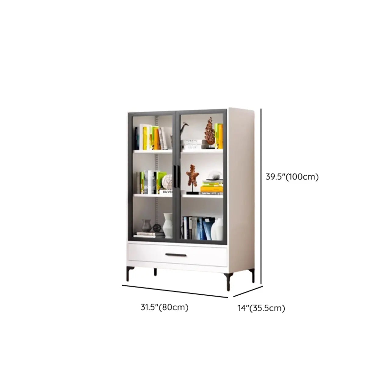 White Rectangle Steel Accent Display Cabinet