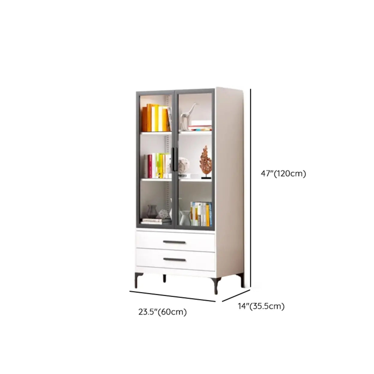 White Rectangle Steel Accent Display Cabinet