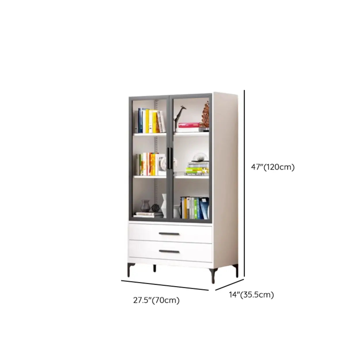 White Rectangle Steel Accent Display Cabinet