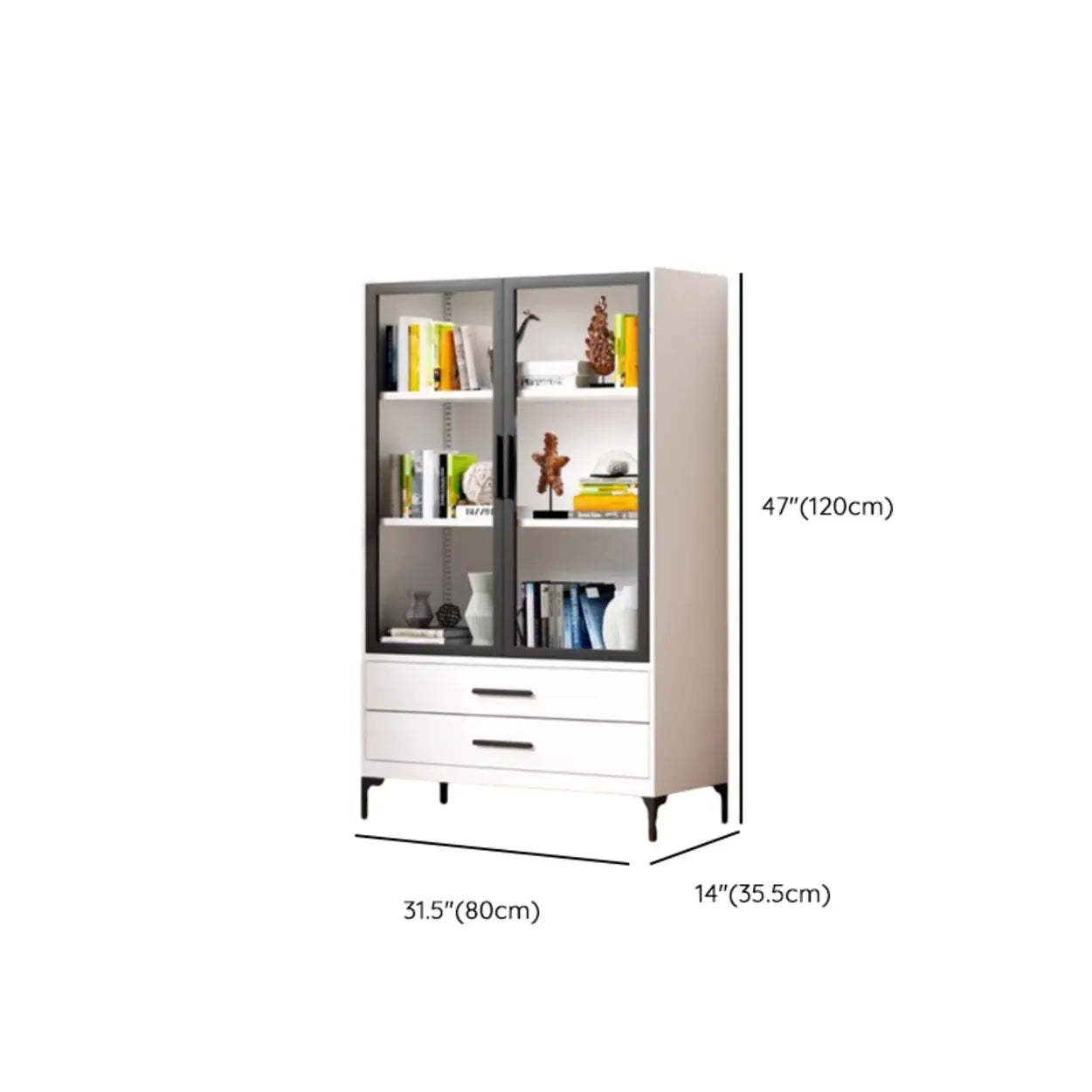 White Rectangle Steel Accent Display Cabinet