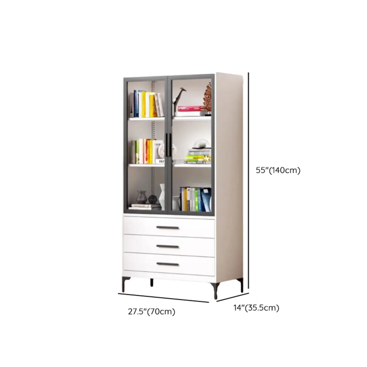 White Rectangle Steel Accent Display Cabinet