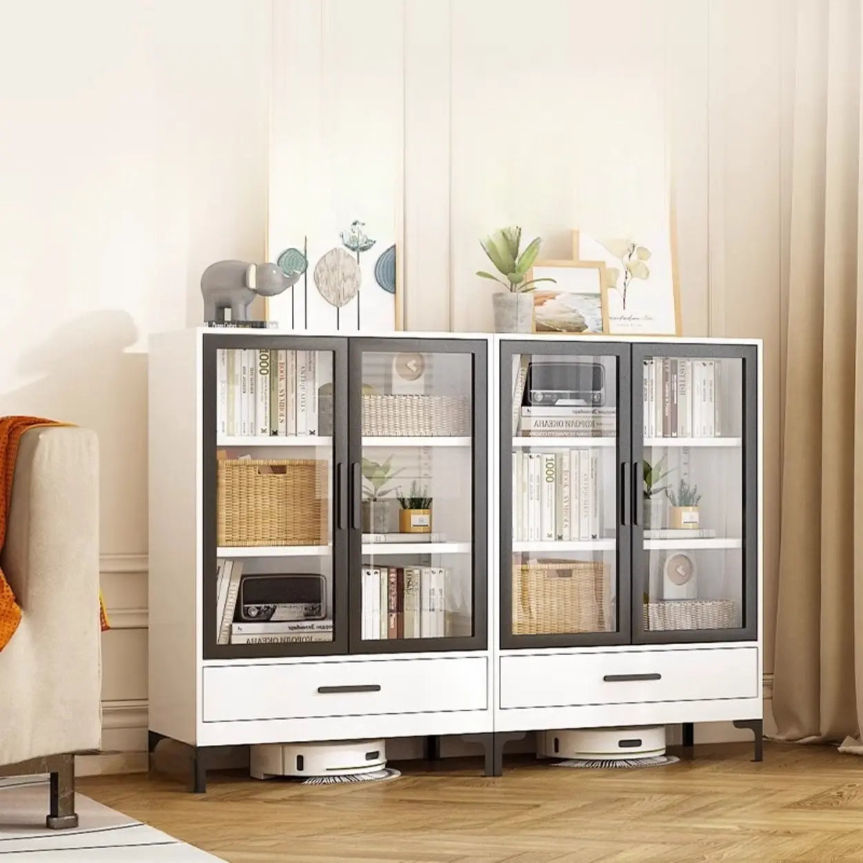 White Rectangle Steel Accent Display Cabinet