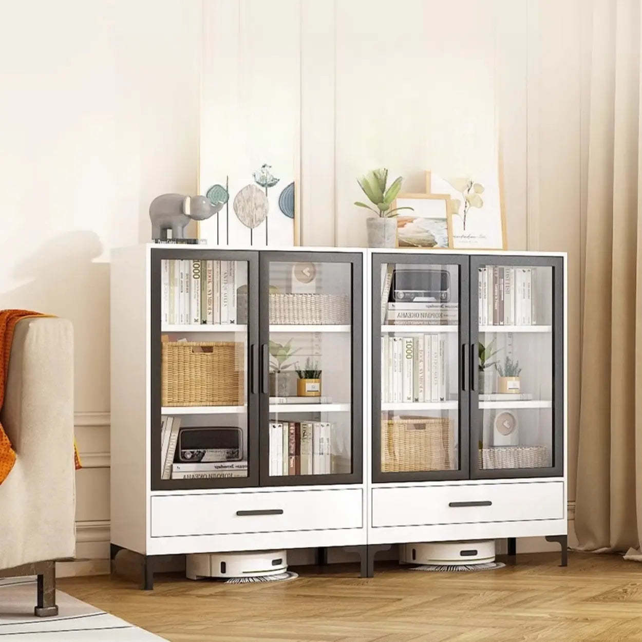 White Rectangle Steel Accent Display Cabinet