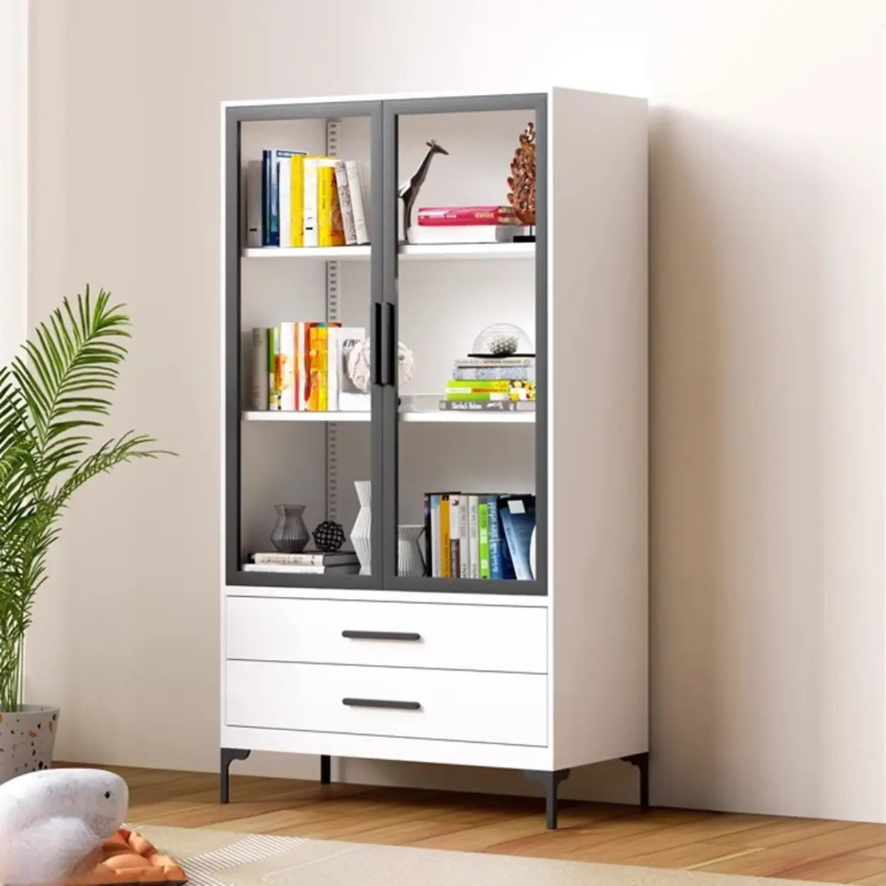 White Rectangle Steel Accent Display Cabinet