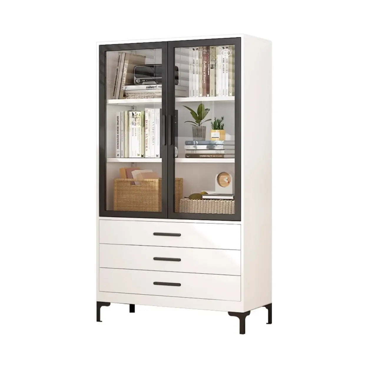 White Rectangle Steel Accent Display Cabinet