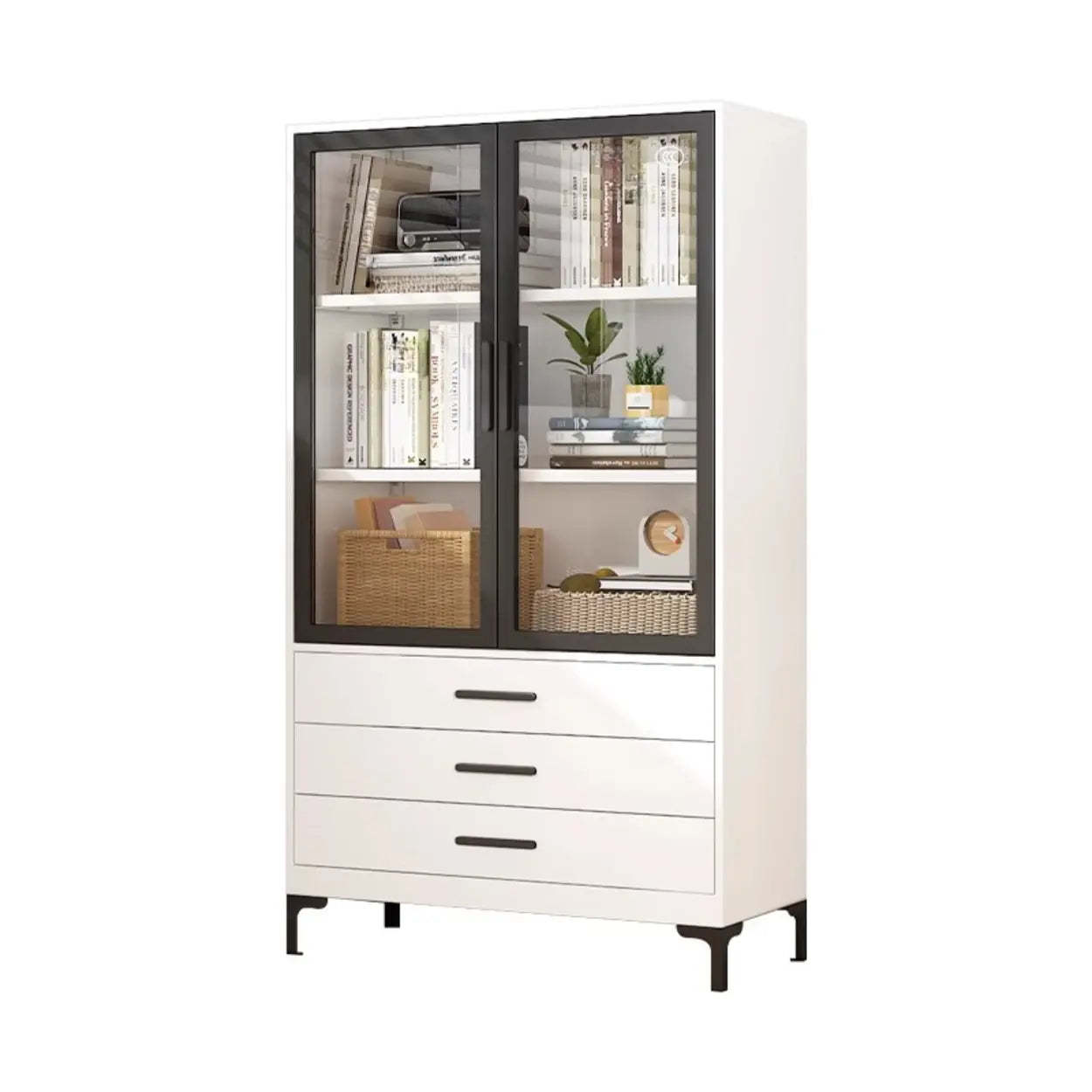 White Rectangle Steel Accent Display Cabinet