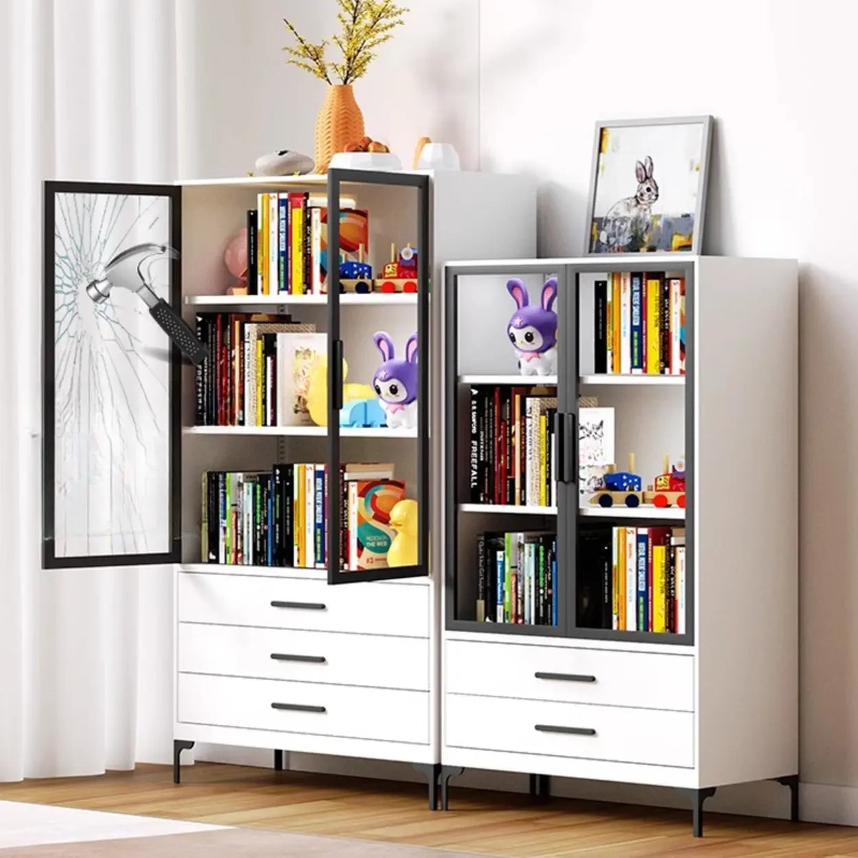 White Rectangle Steel Accent Display Cabinet