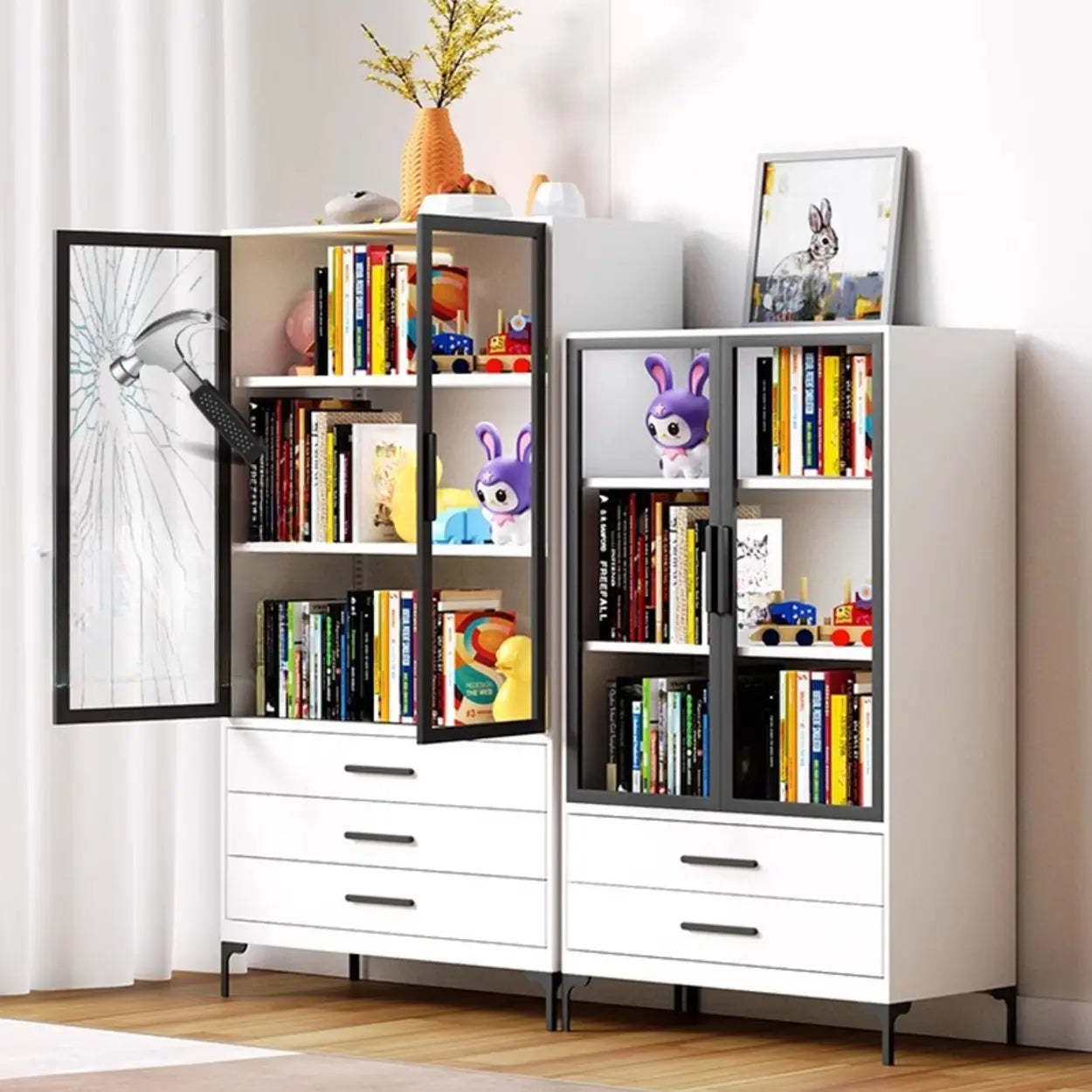 White Rectangle Steel Accent Display Cabinet