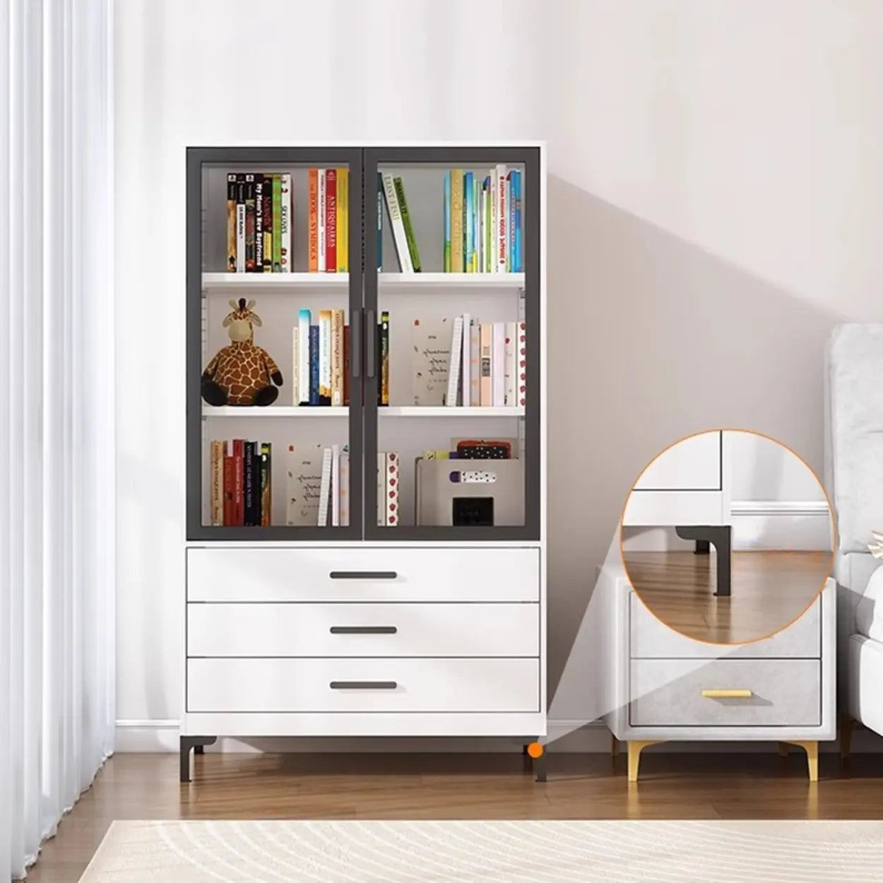 White Rectangle Steel Accent Display Cabinet