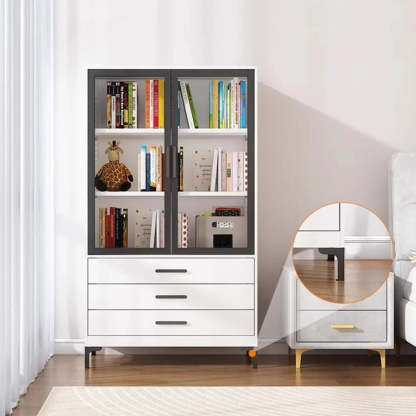 White Rectangle Steel Accent Display Cabinet