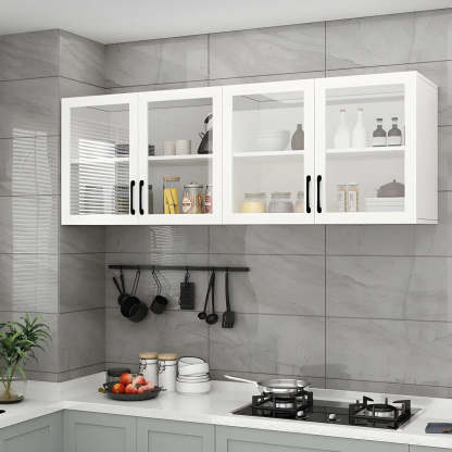 White Rectangular Wall-Mount Kitchen China Cabinet