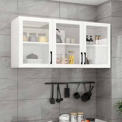 White Rectangular Wall-Mount Kitchen China Cabinet