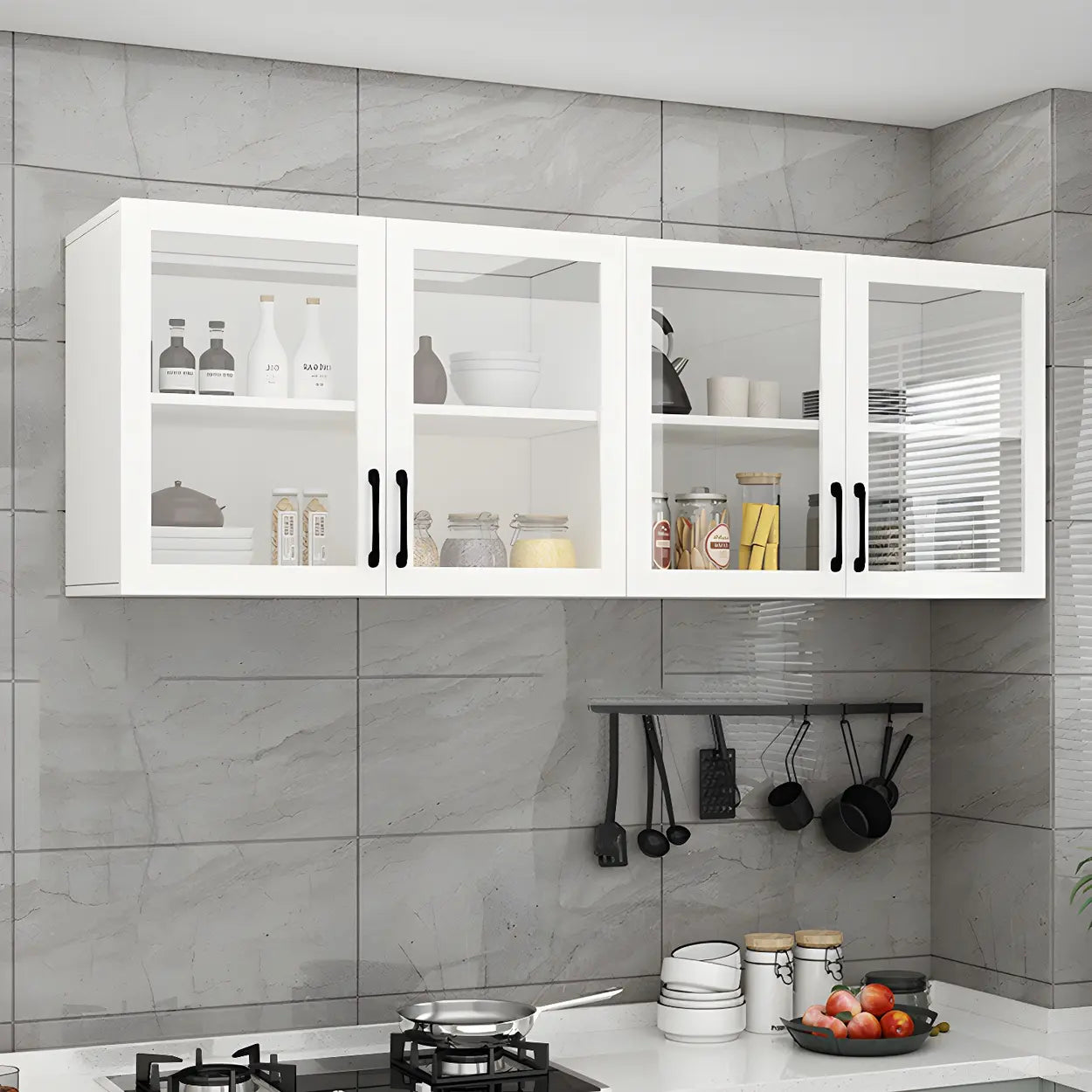 White Rectangular Wall-Mount Kitchen China Cabinet