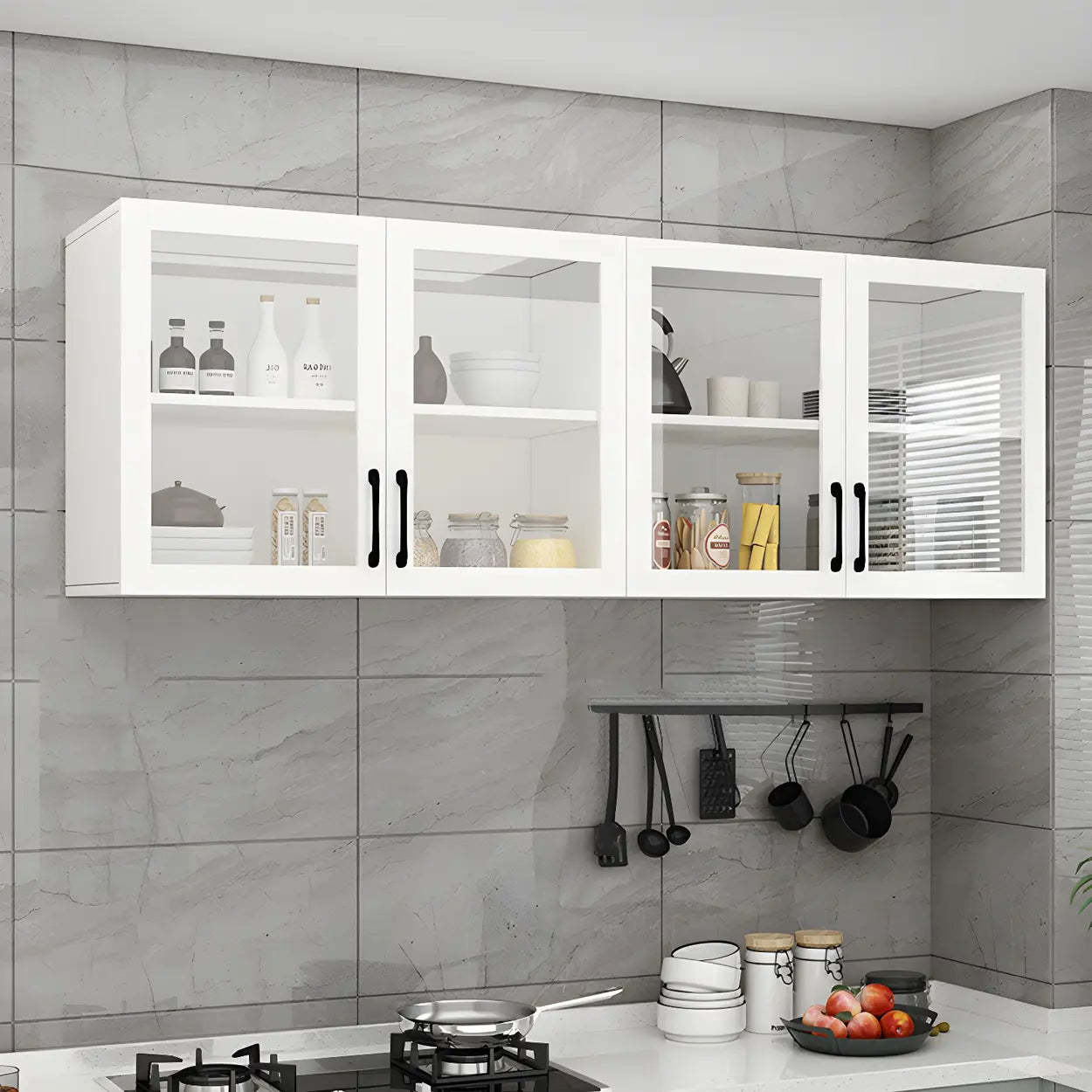 White Rectangular Wall-Mount Kitchen China Cabinet