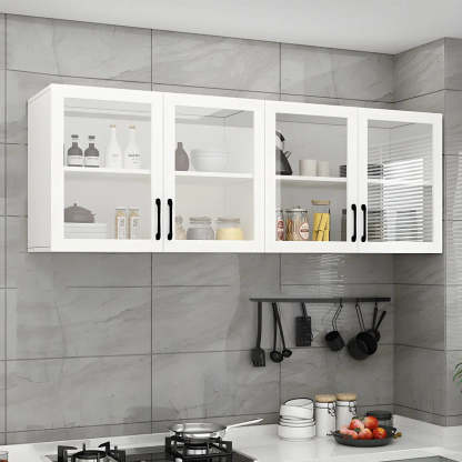White Rectangular Wall-Mount Kitchen China Cabinet