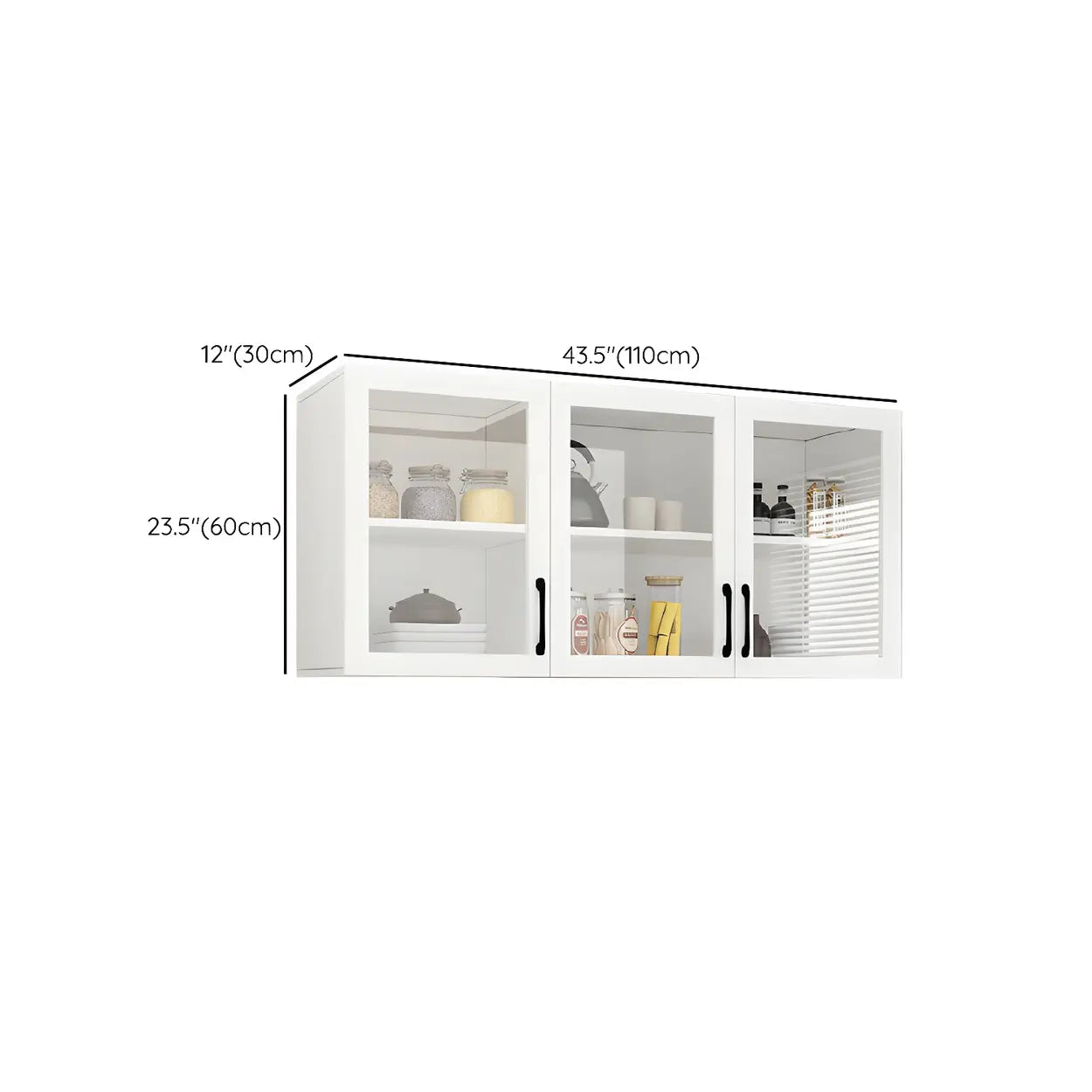 White Rectangular Wall-Mount Kitchen China Cabinet