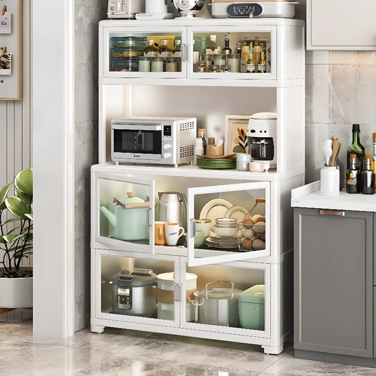 White Metal Kitchen China Cabinet