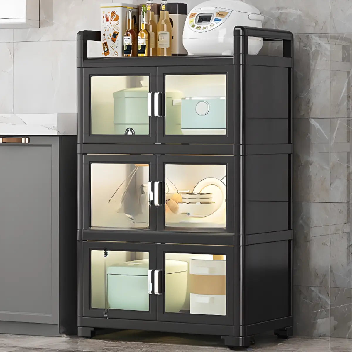 White Metal Kitchen China Cabinet — White