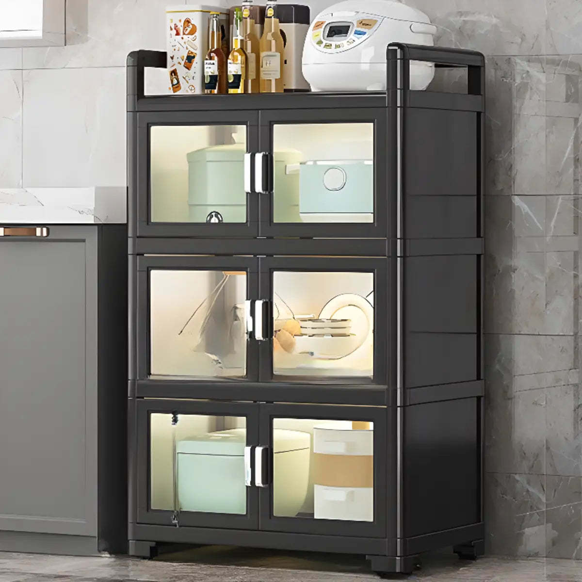 White Metal Kitchen China Cabinet — White