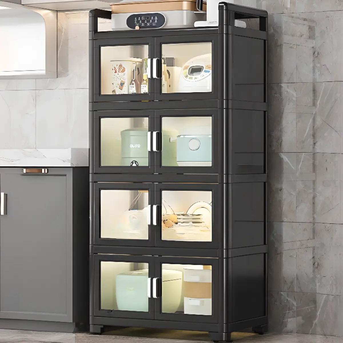 White Metal Kitchen China Cabinet — White