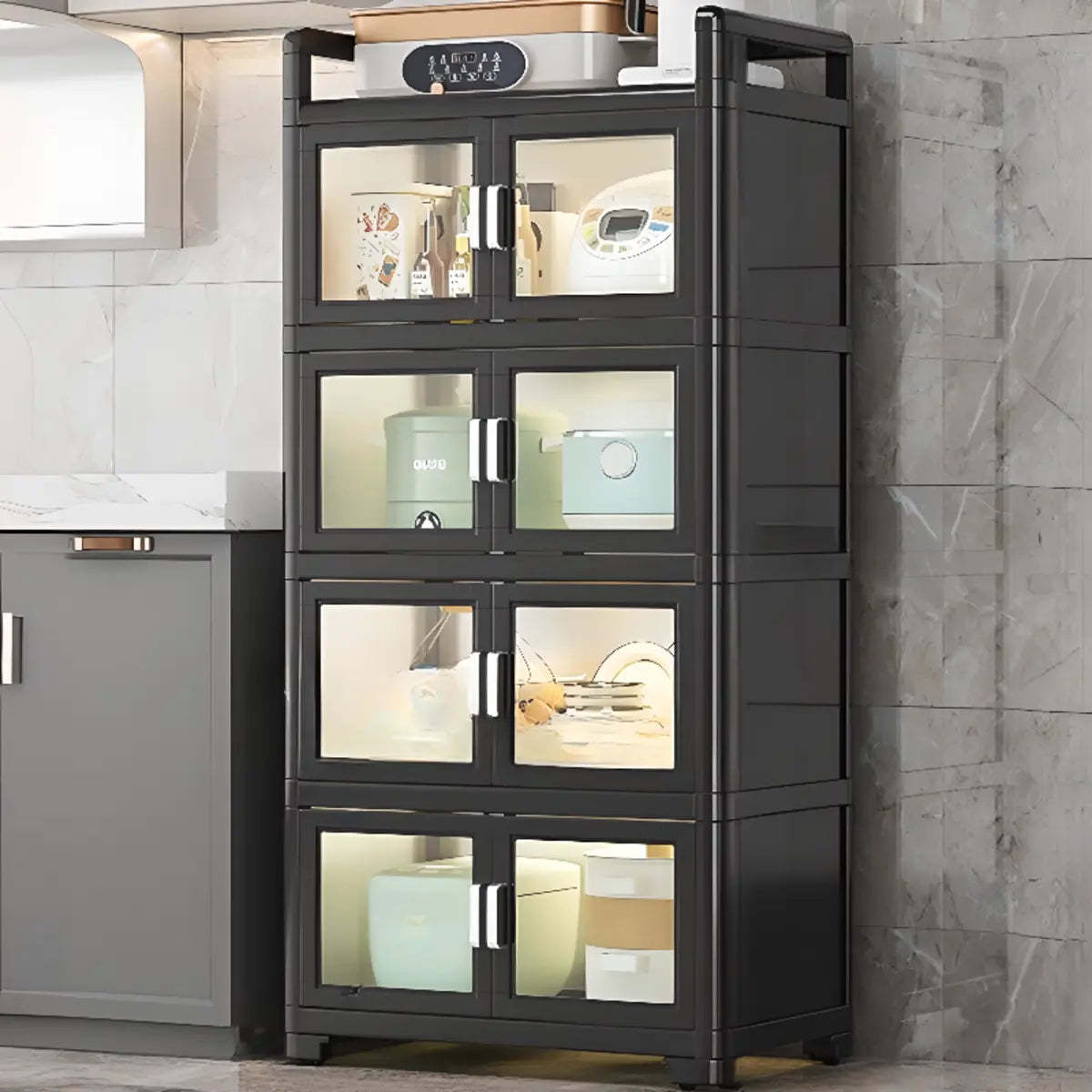 White Metal Kitchen China Cabinet — White