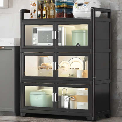 White Metal Kitchen China Cabinet — Black