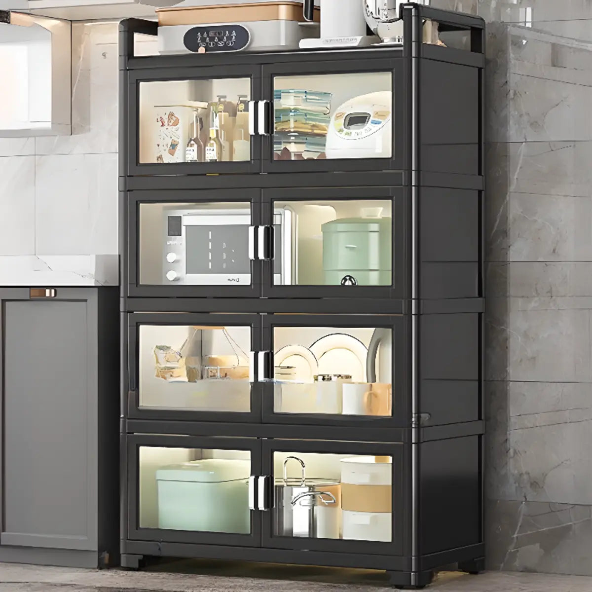 White Metal Kitchen China Cabinet — White