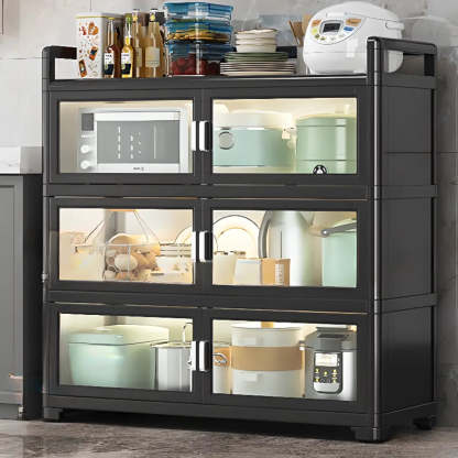 White Metal Kitchen China Cabinet — Black