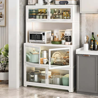 White Metal Kitchen China Cabinet — White