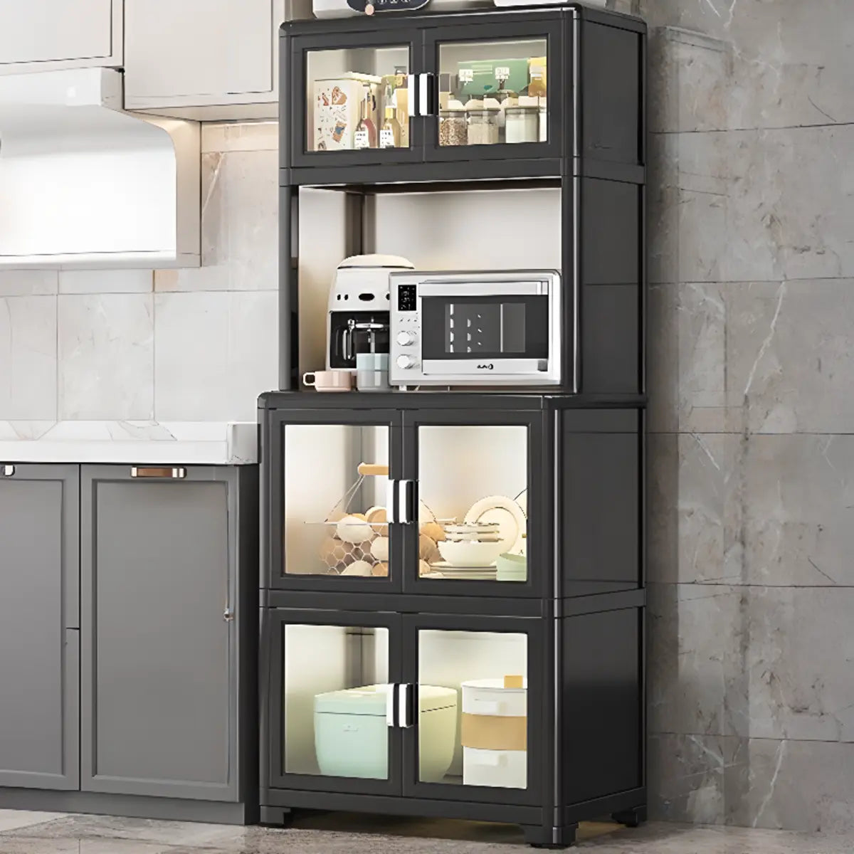 White Metal Kitchen China Cabinet — White