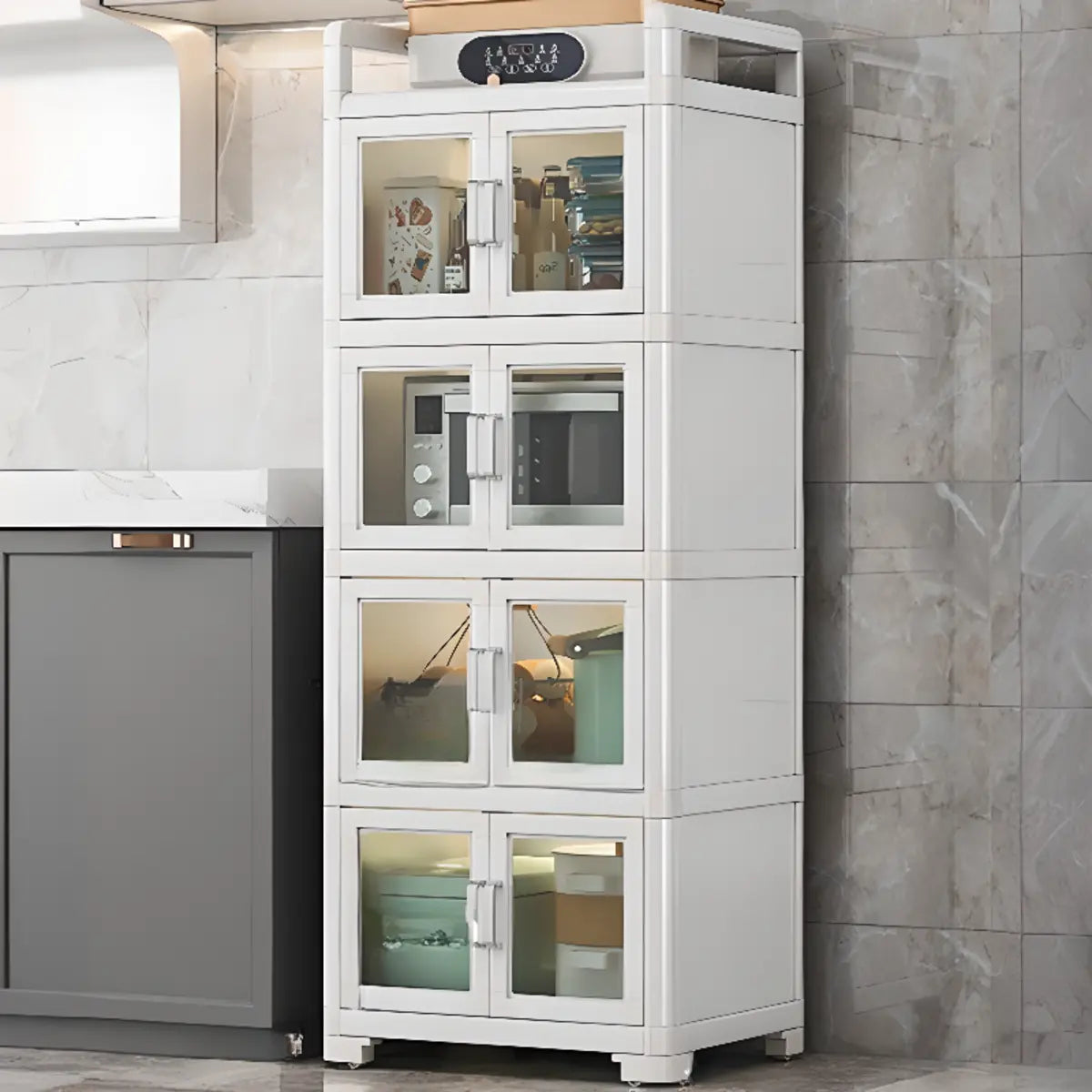 White Metal Kitchen China Cabinet