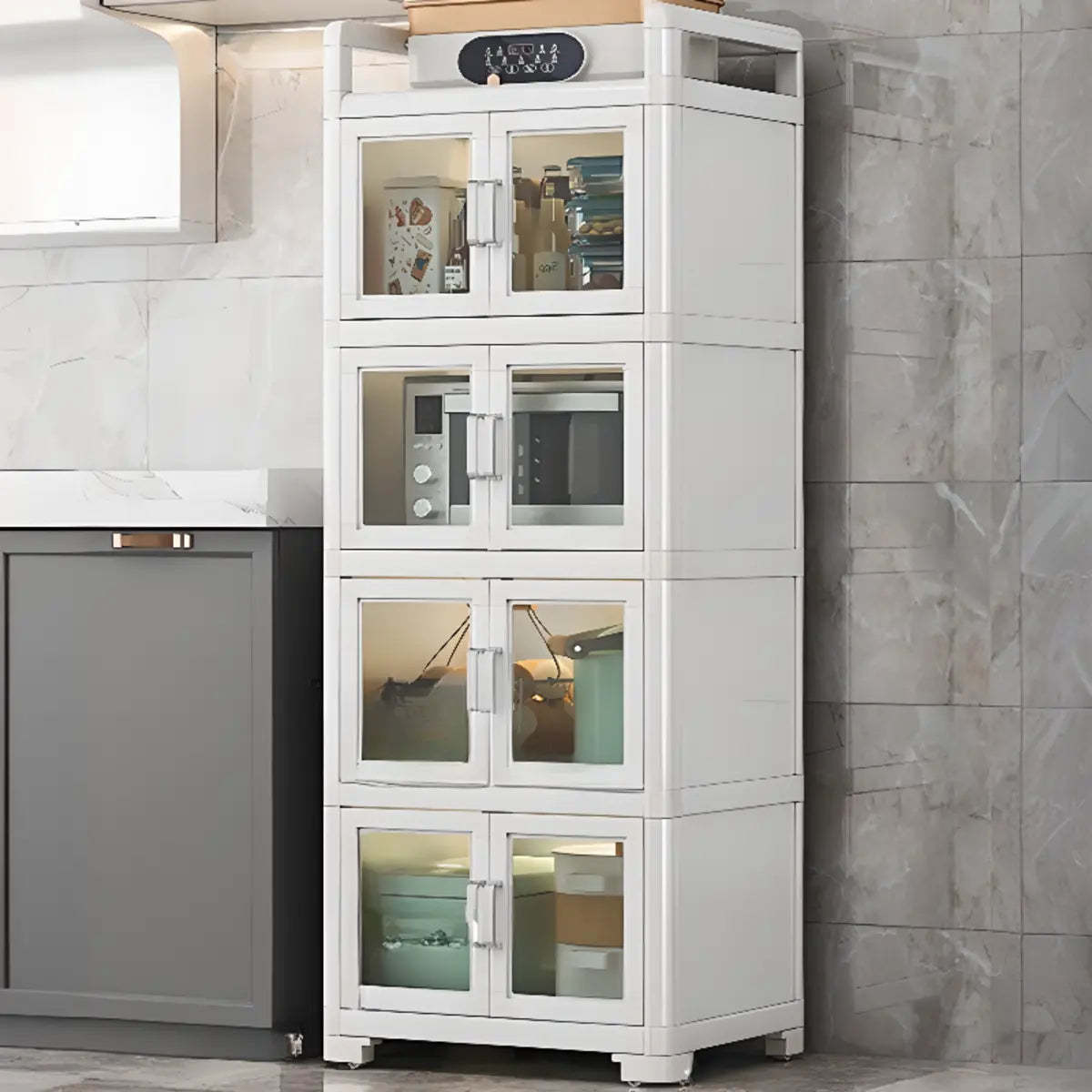 White Metal Kitchen China Cabinet