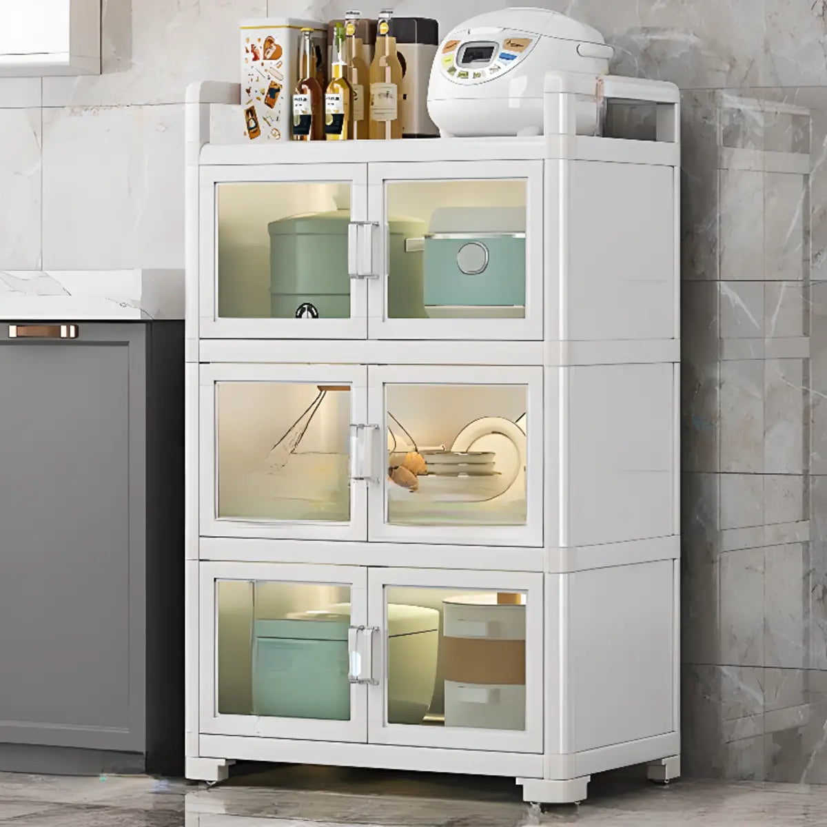 White Metal Kitchen China Cabinet
