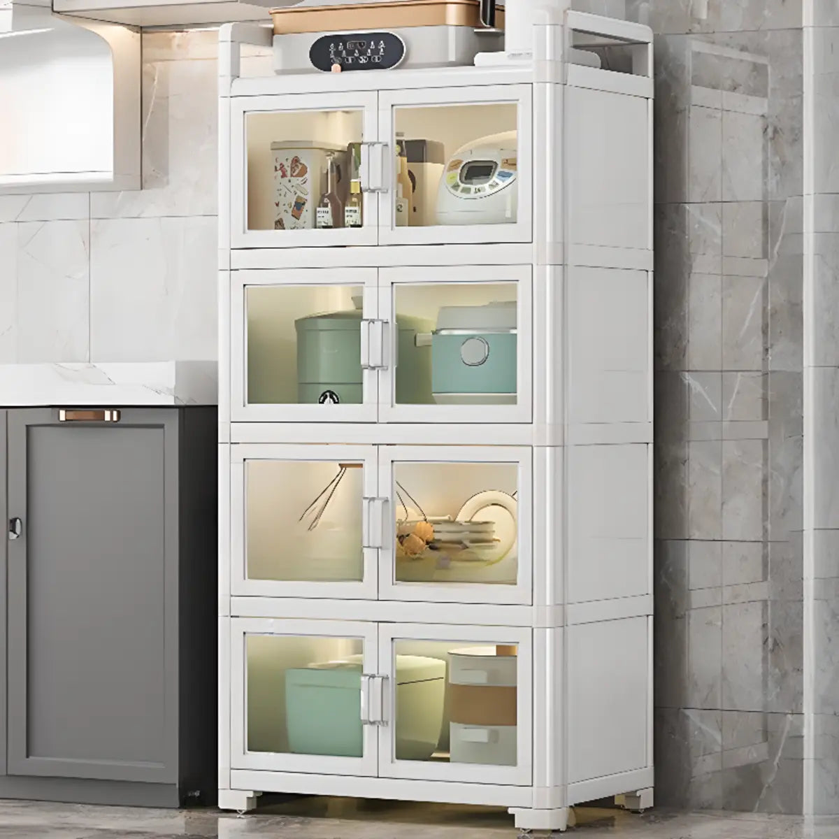 White Metal Kitchen China Cabinet