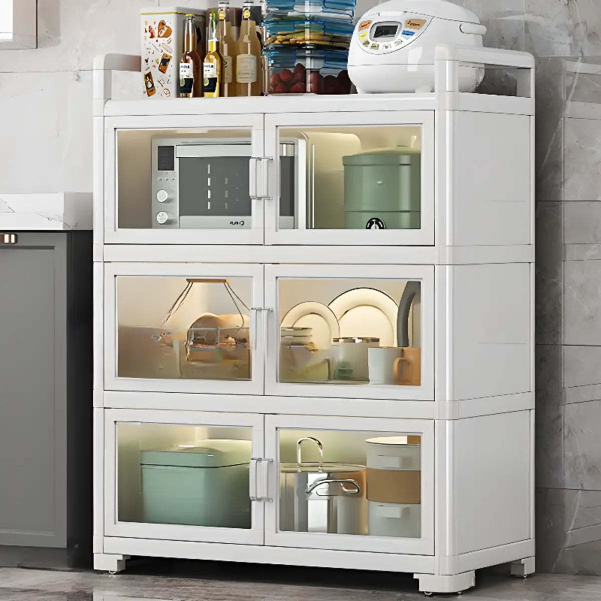 White Metal Kitchen China Cabinet
