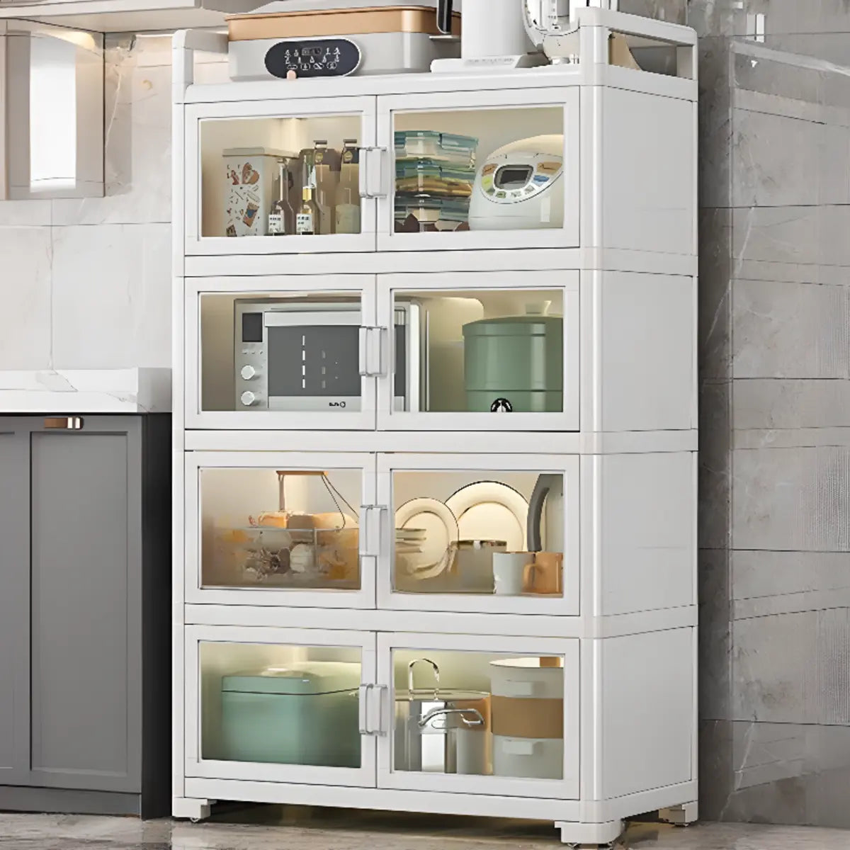 White Metal Kitchen China Cabinet