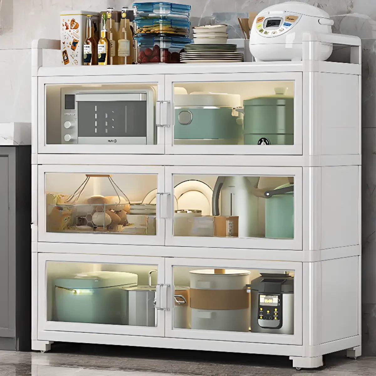 White Metal Kitchen China Cabinet