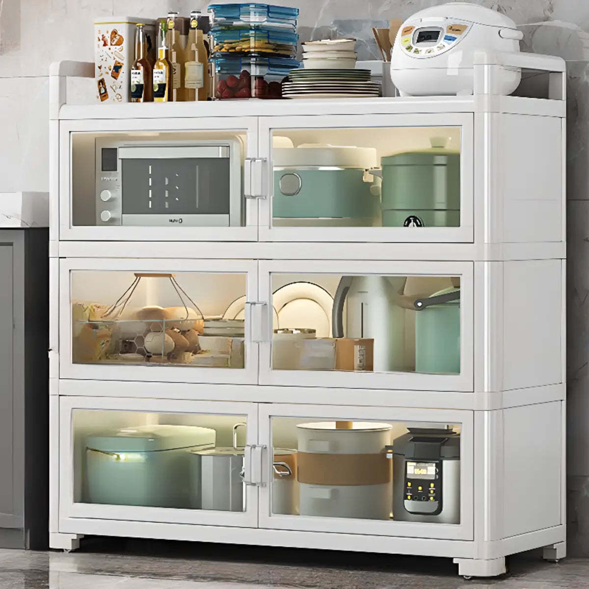 White Metal Kitchen China Cabinet