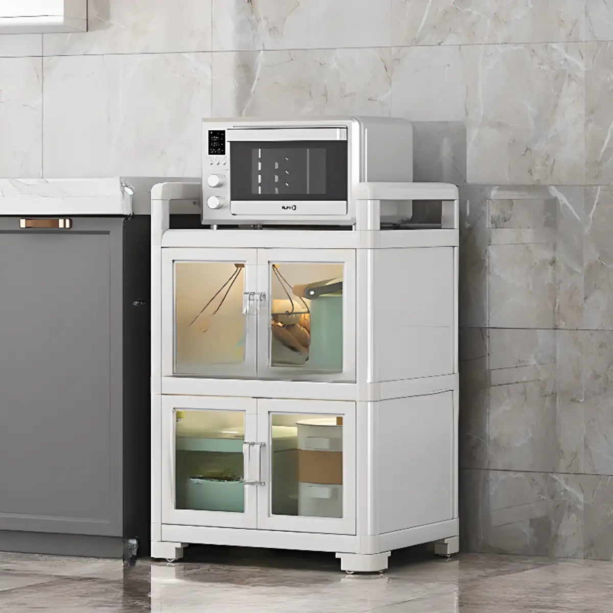 White Metal Kitchen China Cabinet