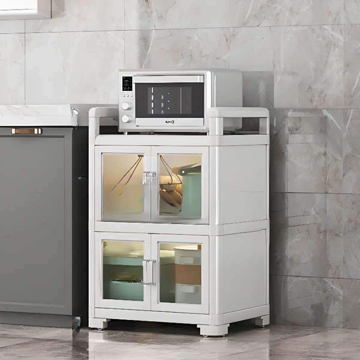 White Metal Kitchen China Cabinet
