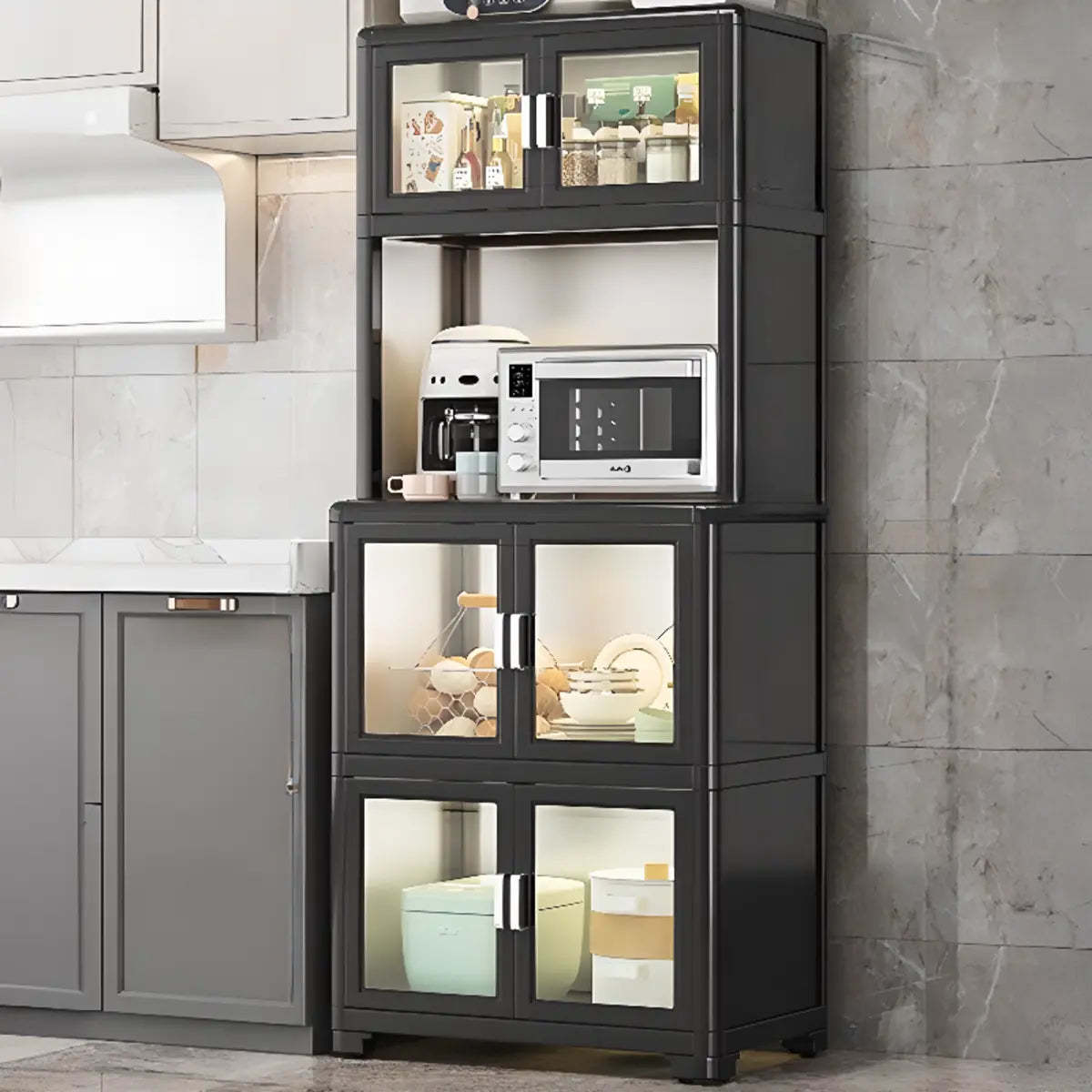 White Metal Kitchen China Cabinet — White