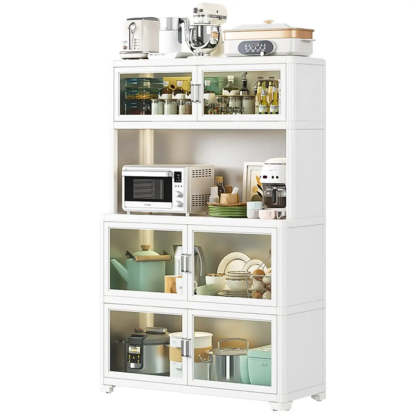 White Metal Kitchen China Cabinet — Black