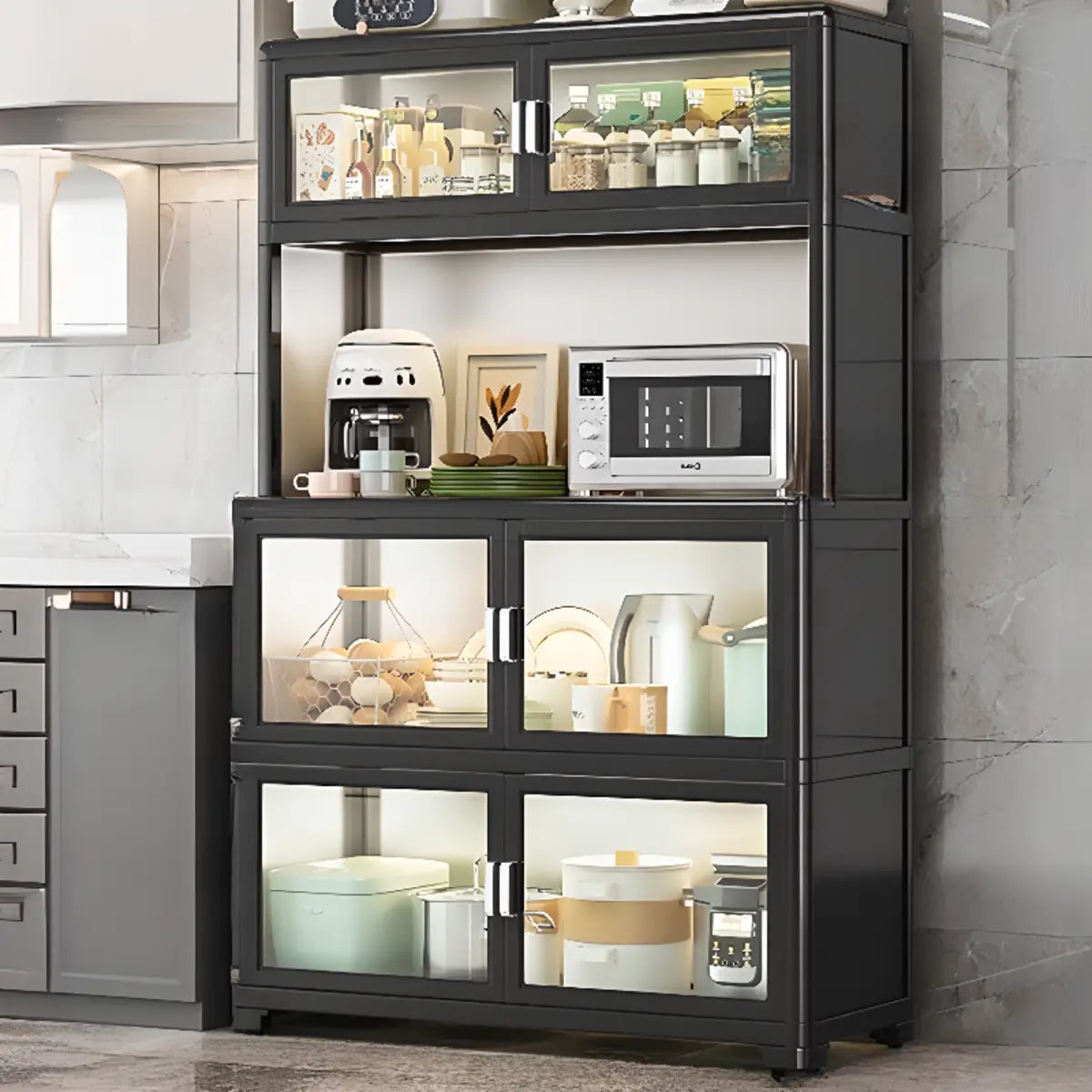 White Metal Kitchen China Cabinet — Black