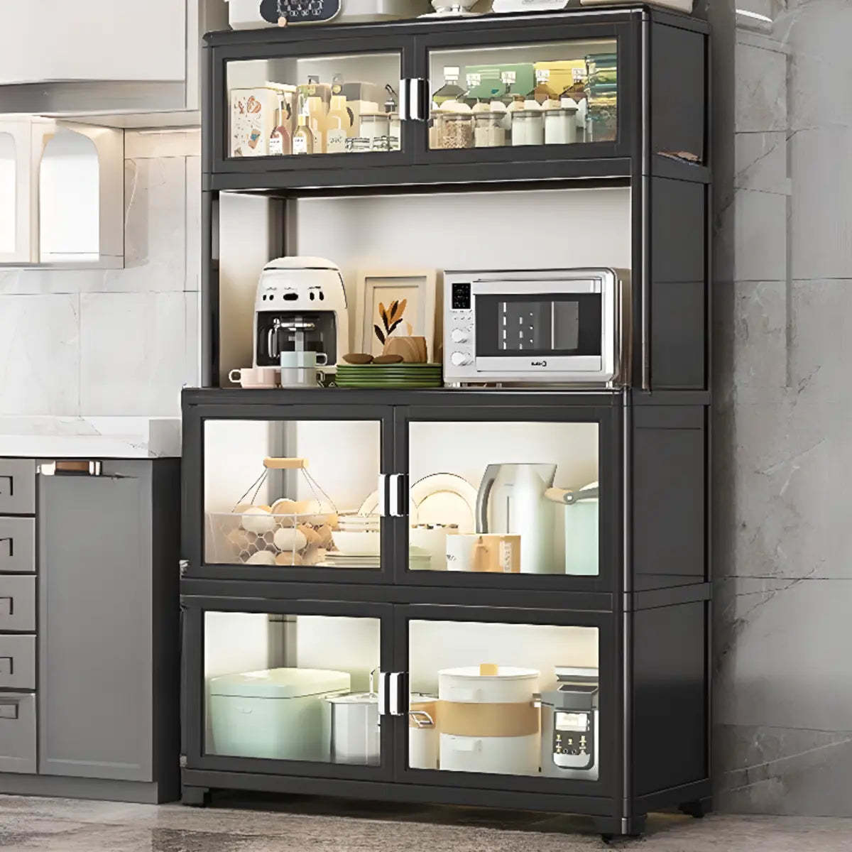 White Metal Kitchen China Cabinet — Black