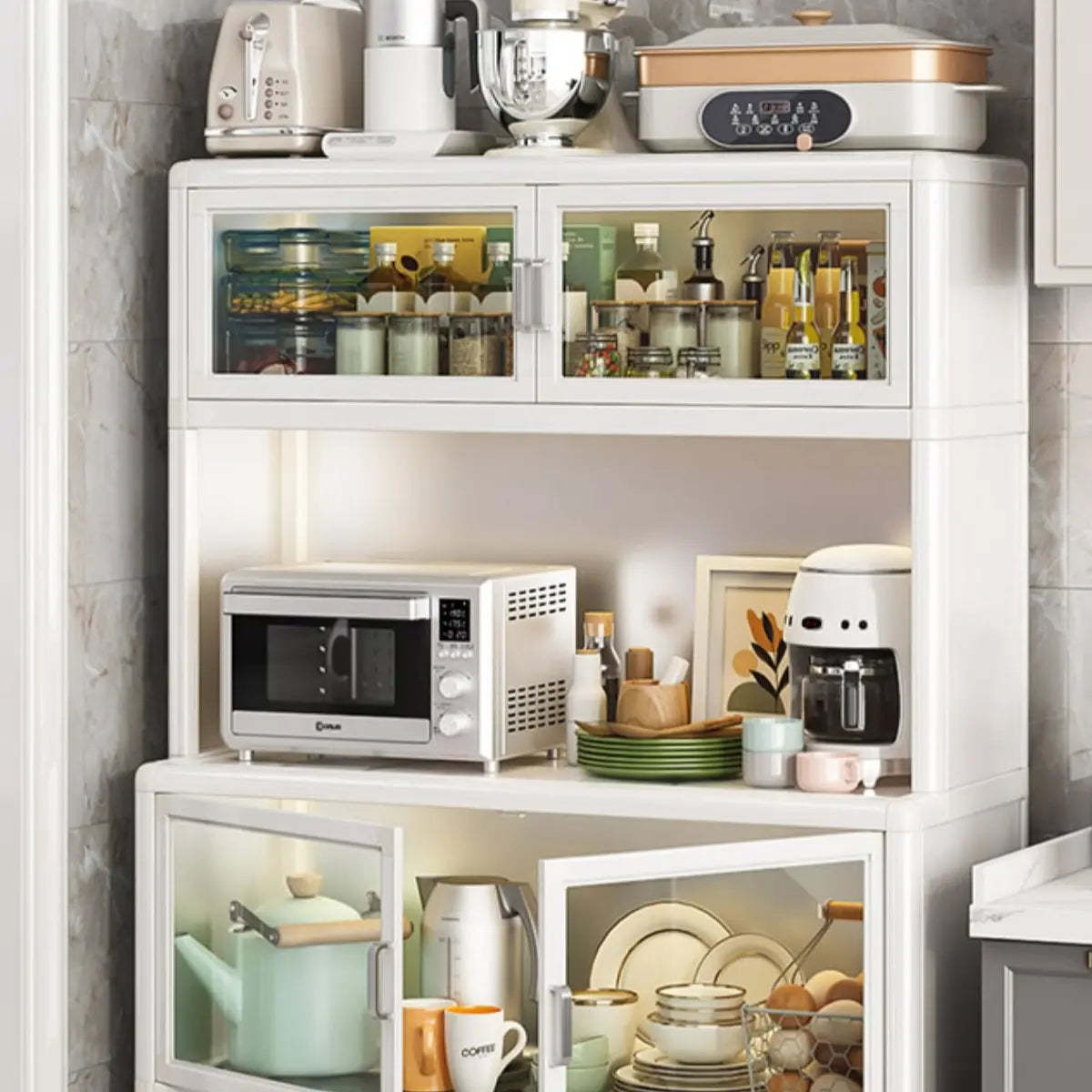 White Metal Kitchen China Cabinet — White