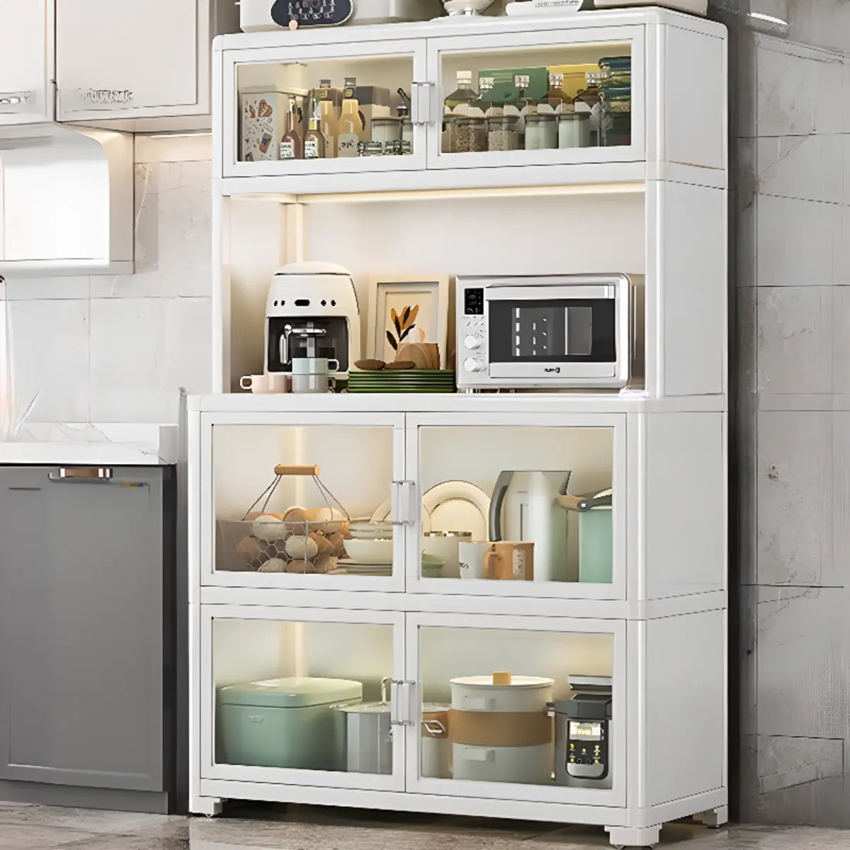 White Metal Kitchen China Cabinet — Black