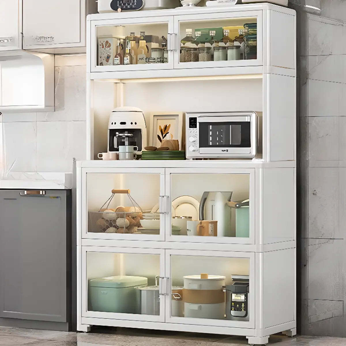 White Metal Kitchen China Cabinet — Black